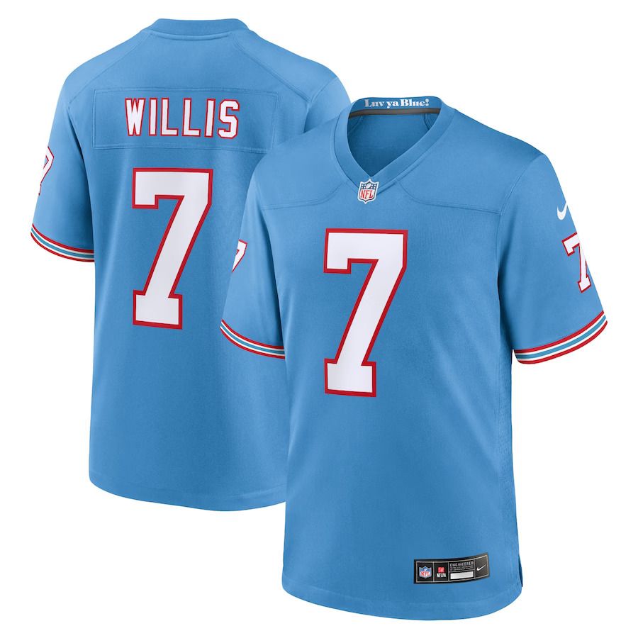 Men Tennessee Titans 7 Malik Willis Nike Light Blue Oilers Throwback Alternate Game Player NFL Jersey